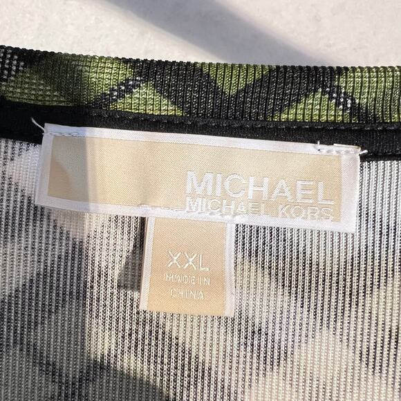 Michael Kors Dress Just Above the Knee Woman's XXL Green White Plaid Long Sleeve - Picture 2 of 14